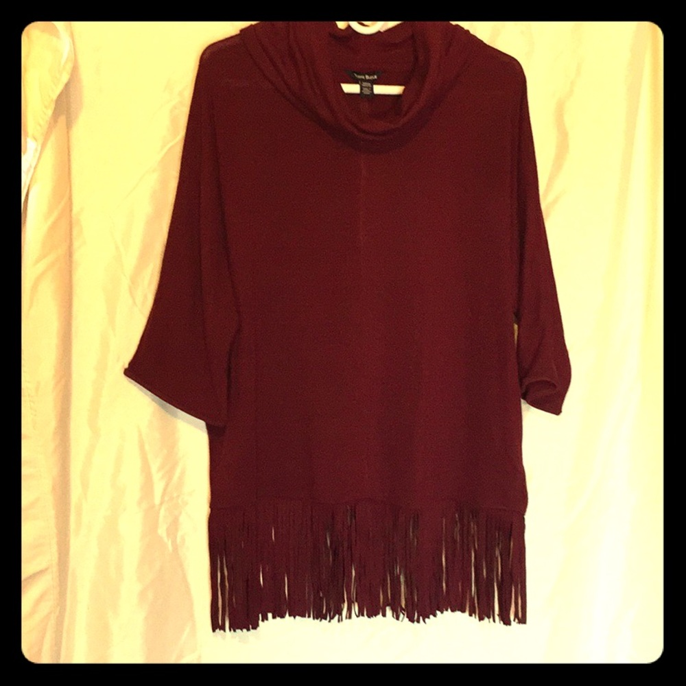Terre Bleue Cowl Neck fringe top